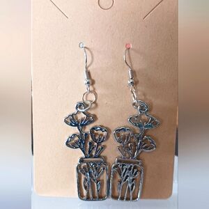 Flowers in Mason Jar Fish Hook Earrings! Handmade! New! 🫙💐❤️